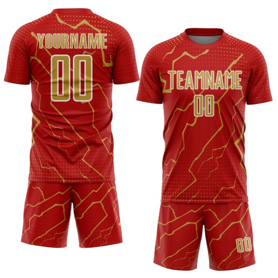 Lightning Custom Jersey Soccer Uniform Gold-White Old Red Sports Sublimation Lightning Custom Jersey Soccer Uniform Gold-White Old Red Sports Sublimation