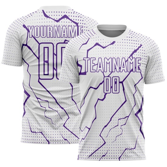 Uniform Sublimation White Purple Custom Sports Soccer Jersey Lightning Uniform Sublimation White Purple Custom Sports Soccer Jersey Lightning