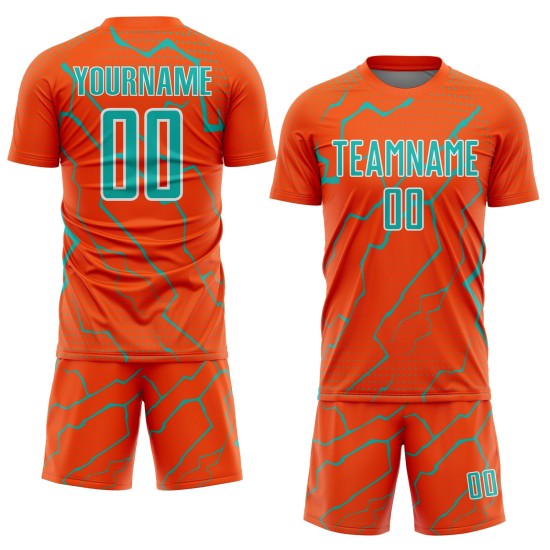 Aqua-White Jersey Sports Lightning Uniform Orange Soccer Custom Sublimation Aqua-White Jersey Sports Lightning Uniform Orange Soccer Custom Sublimation