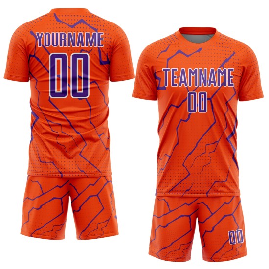 Sports Custom Sublimation Soccer Uniform Lightning Jersey Orange Purple-White Sports Custom Sublimation Soccer Uniform Lightning Jersey Orange Purple-White