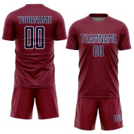 Custom Crimson Uniform Navy-White Sports Shape Geometric Sublimation Soccer Jersey