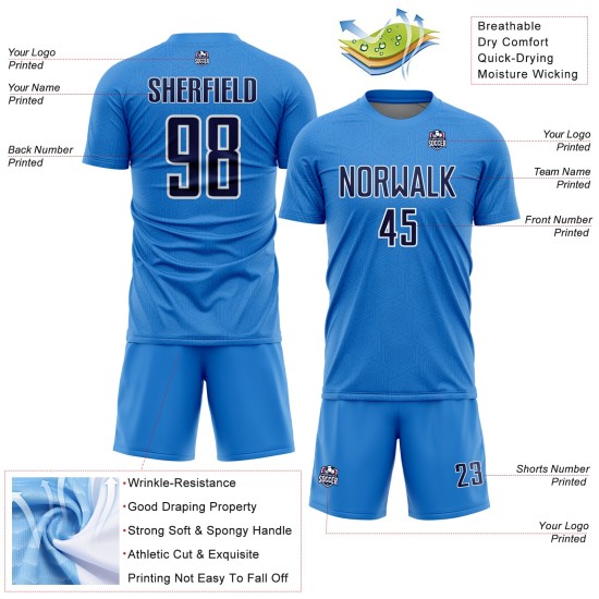 Powder Sports Custom Shape Uniform Soccer Sublimation Geometric Jersey Blue Navy-White